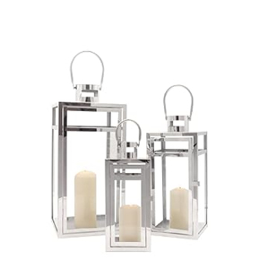 ชุดโคมไฟเทียนโลหะ 3 ชิ้น พร้อมแผงกระจก สำหรับตกแต่งบ้าน สวน งานแต่งงาน - Product Image 3