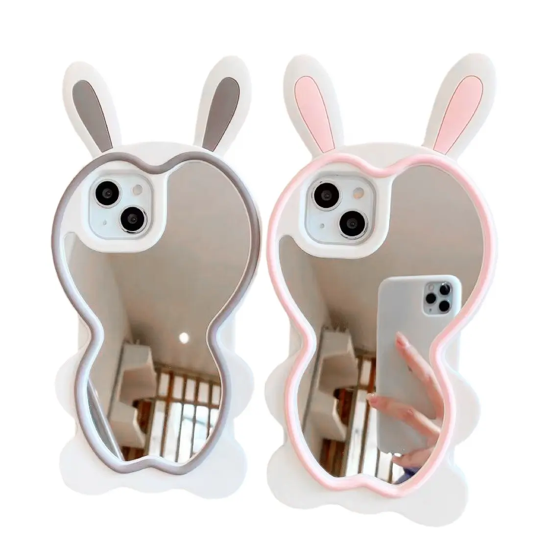 WOWCASE NEW iPhone Case 13 14 Pro Max 12 Cute Rabbit Cartoon Design Mirror Back Cover for iPhone X/XS XR 7/8 Plus XS MAX