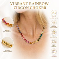 Collier ras du cou minimaliste en laiton avec zircons colorés, style tennis arc-en-ciel, bijoux esthétiques à superposer