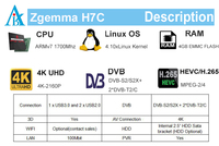 Récepteur de télévision par Satellite ZGEMMA H7C DVB-S2/S2X + 2 * DVB-T2/C Triple Tuners équipés du décodeur du système d'exploitation Enigma2 Linux
