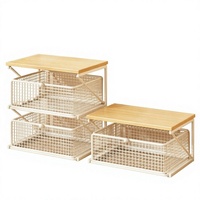 Support de rangement de bureau en métal sur pied pour machine à café et sachets de thé, panier de rangement double niveau anti-poussière et anti-rouille