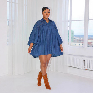 Nuovo Elegante Abito da Donna in Denim con Pieghe <span class=keywords><strong>e</strong></span> Cuciture alla Moda - Product Image 4