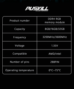 PUSKILL Nouvelle conception DDR4 RGB RAM 8GB/16GB/32GB 3200MHz/3600MHz pour jeux sur ordinateur de bureau en stock - Product Image 4