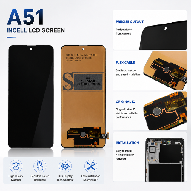 High Brightness Incell LCD Panel SAM A51  Mobile Phone Display  with Touch Panel Factory Made Quality with Six Month Warranty