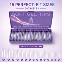 300 pièces/boîte, 15 tailles, faux ongles en acrylique à presser, capsules d'ongles en gel souple, couleur unie pré-dessinée pour le nail art et la décoration des ongles en salon