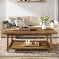 Table basse rectangulaire de 47 pouces, table centrale en bois massif avec rangement à 2 niveaux, mobilier de salon moderne de style farmhouse