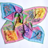 Foulard carré en soie imprimé roses abstraites, bandana en soie sergé à motifs floraux color block, foulard de mode pour le cou et la tête, foulards de créateur personnalisés