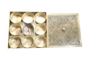 Square Brass Masala <b>Box</b> for Kitchen Handcrafted Spice Organizer with 9 Containers and Spoon Traditional Indian Masala Dabba - Product Image 2