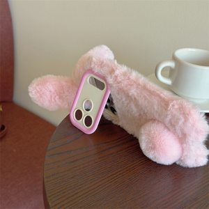 เคสโทรศัพท์ขนปุยนุ่ม ประดับเพชร ลายกระต่าย ขนฟู ดีไซน์น่ารัก สำหรับ iPhone 17 Pro Max พร้อมขาตั้งกล้อง - Product Image 5