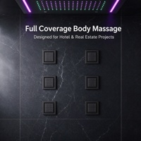Système de douche thermostatique LED noir mat en laiton massif 500x360mm avec pommeau de plafond et 6 jets latéraux pour salle de bain