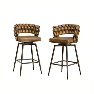 Juego de taburetes de bar de cuero técnico de 28 pulgadas con base metálica giratoria de 360°, silla para isla de cocina, diseño moderno y contemporáneo - Product Image 1