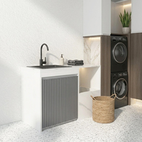 Meuble d'évier utilitaire autoportant en acier inoxydable de 40 po avec robinet de pulvérisation pour bac à serpillière, idéal pour buanderie d'hôtel, style ferme moderne