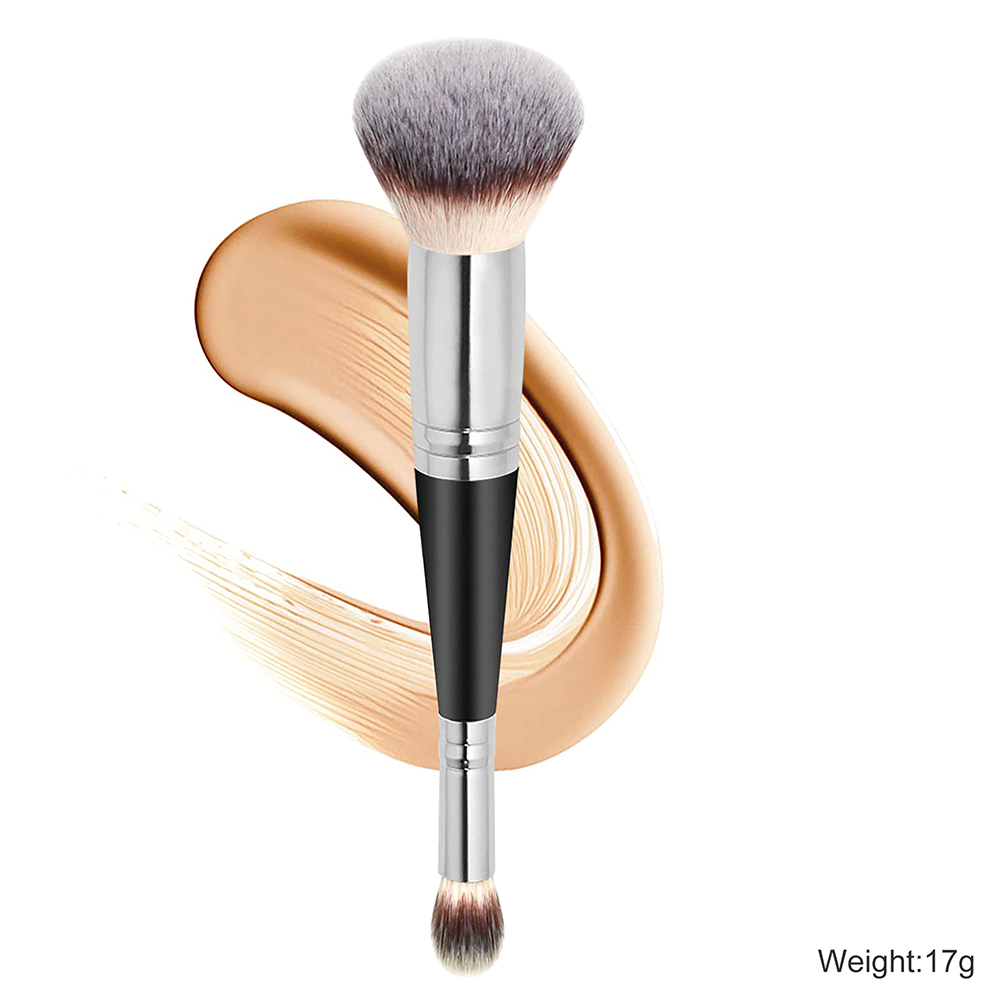 Brocha para base de maquillaje negro y plateado