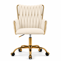 Fauteuil de détente en velours rouge, capitonné, dossier haut, siège pivotant réglable en hauteur, base en métal doré avec roulettes