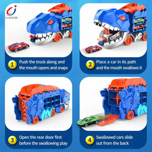 Chengji <span class=keywords><strong>Jouet</strong></span> de transport pour enfants : <span class=keywords><strong>Voiture</strong></span> de transport de dinosaures transformable, pliable, avec rails en alliage et fonction de glisse, et camion porte-conteneurs portatif - Product Image 3