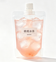 Transparante, vochtbestendige, staande drinkpouch met uitgiettuit en aangepast etiket voor fruitsap, mineraalwater, frisdrank en andere dranken