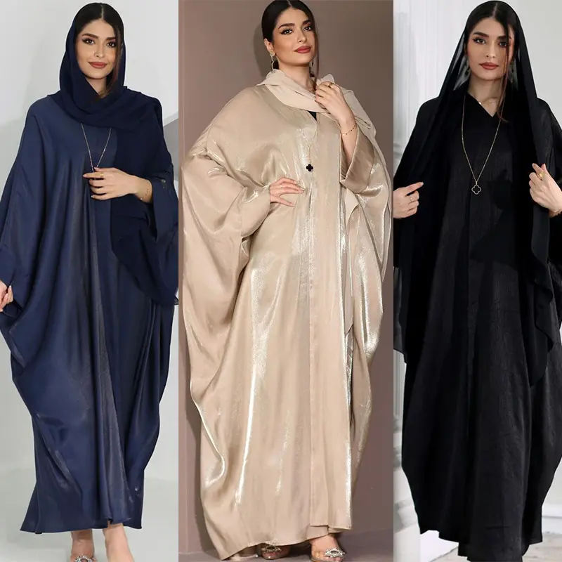 2023 Groothandelsmarkt In Dubai Abaya Kaftan Turkse Eid Bescheiden Islamitische Kleding Elegante Glanzende Zijden Open Abaya Vrouwen Moslim Dres
