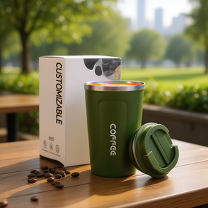 Mug de voyage personnalisé Corege avec logo, 350/500 ml, double paroi en acier inoxydable, tasse à café réutilisable, écologique, avec couvercle rabattable - Product Image 2