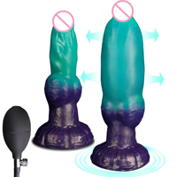 Dildo de silicona anal gigante con 2 nudos grandes y ventosa, diseño de perro de fantasía con efecto de eyaculación, para hombres y mujeres