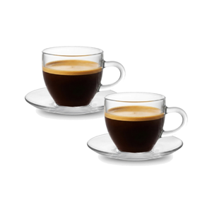 Kleine Glas-Doppio-Espressotasse mit Henkel 100ml / 3,38oz und Mini-Untertasse Kompaktes Borosilikat-Likör-Kaffeetassen-Geschenkset - Product Image 1