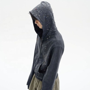 Sudadera con Capucha Mantianxing, Estilo Lavado con Diamantes, Holgada y Estilizadora, con <span class=keywords><strong>Cremallera</strong></span> - Product Image 2