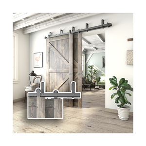 Kits de quincaillerie <span class=keywords><strong>pour</strong></span> <span class=keywords><strong>porte</strong></span> <span class=keywords><strong>coulissante</strong></span> de grange à glissière de type supérieur avec revêtement noir personnalisé de 4 à 18 pieds <span class=keywords><strong>pour</strong></span> deux portes de style coulissant - Product Image 1