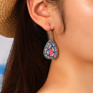 Ensemble collier et boucles d'oreilles bohèmes en forme de goutte d'eau, en alliage plaqué argent antique, bijoux de fête pour femmes - Product Image 4