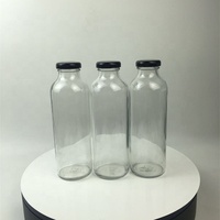 473ml Fait Sur Commande Cylindrique Froid Brasse Thé kombucha Boire frais jus de fruits bouteille en verre Avec Des Couvercles Noirs