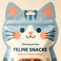 Sachet d'emballage alimentaire pour animaux de compagnie en aluminium imprimé en gravure personnalisée, forme spéciale, avec fermeture éclair refermable pour friandises pour chats et chiens
