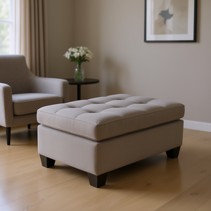 Sgabello Moderno Imbottito in Microfibra per Soggiorno, Arredamento Imbottito Colore Beige - Product Image 2