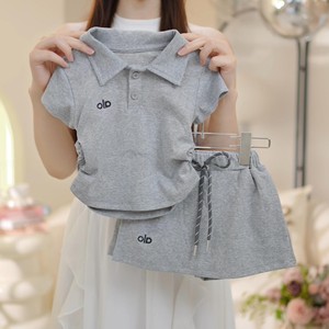 Girls' Yellow Polo Top Shorts Set Cotton Oxford Solid Color Summer Casual Two Piece Outfit - Product Image 2