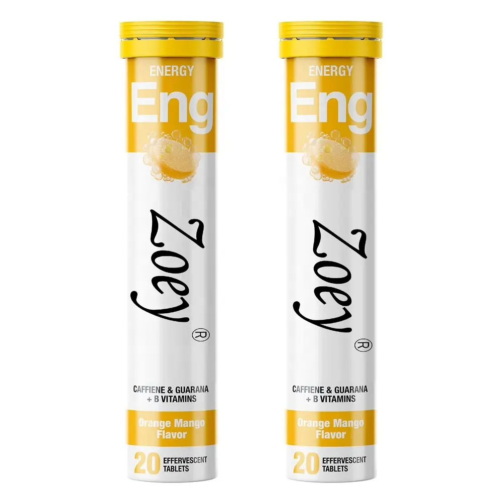 Energie Booster Cafeïne Bruisende Tablet Vitamine B12 Met Vitamine B Complex Geen Suiker Lage Calorie Oranje Mango Smaak