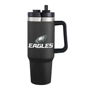 Индивидуальный стакан на 40 унций с ручкой и соломой, Спортивная кружка Philadelphia Eagles, утепленная дорожная кружка, 40 унций XL Tumbler