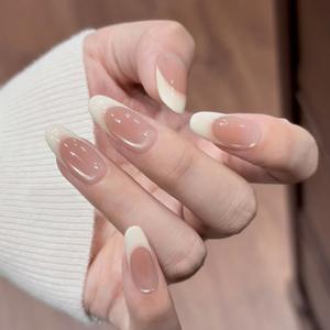 [CoCoMousse] <span class=keywords><strong>Uñas</strong></span> Postizas Pintadas a Mano de Alta Gama con Efecto Ojo de Gato y Rubor, Hechas a Mano, de Lujo Ligero y Cortas - Product Image 1