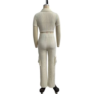 Zipper Top Multi Pocket Trousers Casual Solid Color Women's Casual 2 Piece <b>Set</b> Fashion - Product Image 6