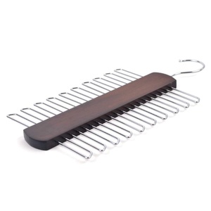 Premium Wooden Necktie and Belt <b>Hanger</b> Walnut Wood Center Organizer Storage Rack with Non-Slip Finish-20 Hooks - Product Image 2