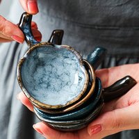 Harmony Wabi Sabi Manche carré en céramique rustique Plat d'accompagnement écologique Mini Ramequin Multi-Tone Four Glaze Condiment Cup Placage