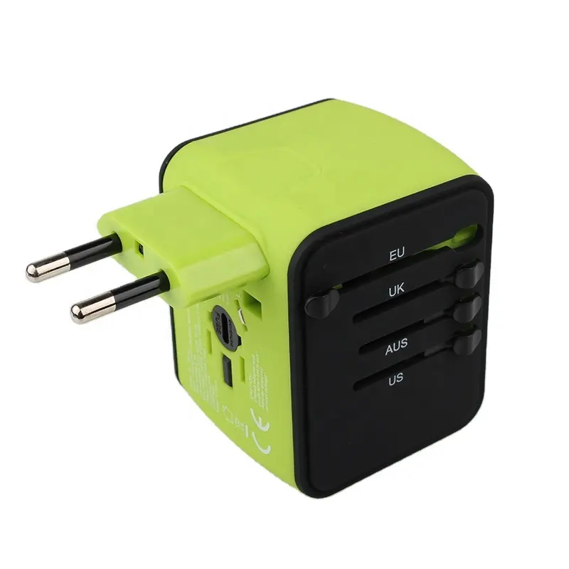 Hot sale Universal Socket Smart travel adaptor With USB charger Green Color adapter Electrical conversion plug