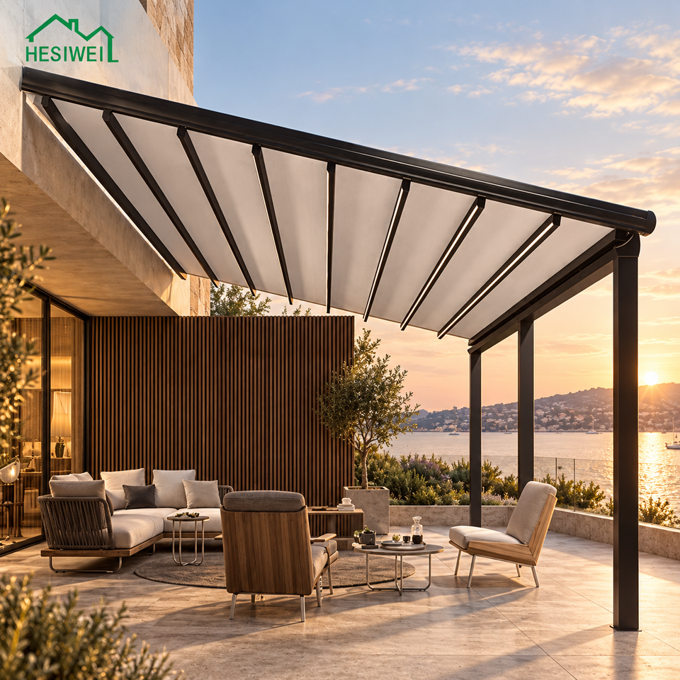 Outdoor Opening Gazebo Automatic PVC Pergola Systems Metal Garage Patio ...