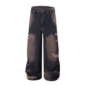 กางเกงยีนส์ทรงบูทคัทผู้ชาย Rock Rivals สไตล์สตรีทแวร์ ฮิปฮอป ลำลอง ขากว้าง ล้างสีแบบสโตนวอช ทรงหลวม ทรงตรง แฟชั่นสำหรับผู้ชาย - Product Image 5