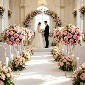 Composizione Floreale Artificiale di Rose Bianche e <span class=keywords><strong>Rosa</strong></span> per Centrotavola Matrimoniale, Decorazione per Tavoli, Feste ed Eventi - Product Image 1