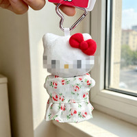 [Seulement en tissu] Accessoires de poupée Melody en forme de chaton de dessin animé avec boutons en forme de cœur, jupe à pois, en coton et polyester