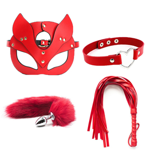 Ensemble de bondage BDSM de quatre pièces, comprenant un plug anal en métal érotique, un masque pour les yeux, un collier et un <span class=keywords><strong>fouet</strong></span>, pour les couples, jouets sexuels, accessoires de scène - Product Image 2