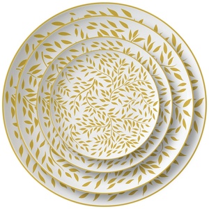 Vaisselle de mariage motif feuille d'or assiette en céramique service de table en porcelaine de luxe - Product Image 3