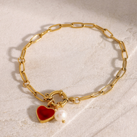 Bracelet tendance pour femme, luxe léger, pendentif en forme de cœur, perle de coquillage, étanche, plaqué or 18 carats, acier inoxydable