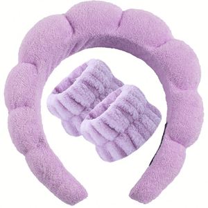 Ensemble de bandeaux et bracelets de spa mignons en peluche, serviettes de lavage du visage en éponge, bandeaux de maquillage et de soin de la peau, bandeaux personnalisables avec logo pour femmes et filles - Product Image 4