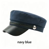 Gorra de Capitán Naval Vintage de Algodón con Decoración de Cuerda Trenzada, Visera de Cuero PU, Botón Metálico, Gorra Plana Estilo Newsboy Unisex para las Cuatro Estaciones