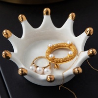 Plateau de rangement 10.4X10.4X3.3CM coeur céramique porcelaine bibelot boîte à vaisselle couronne porte-anneau boîte à bijoux plateau à vaisselle