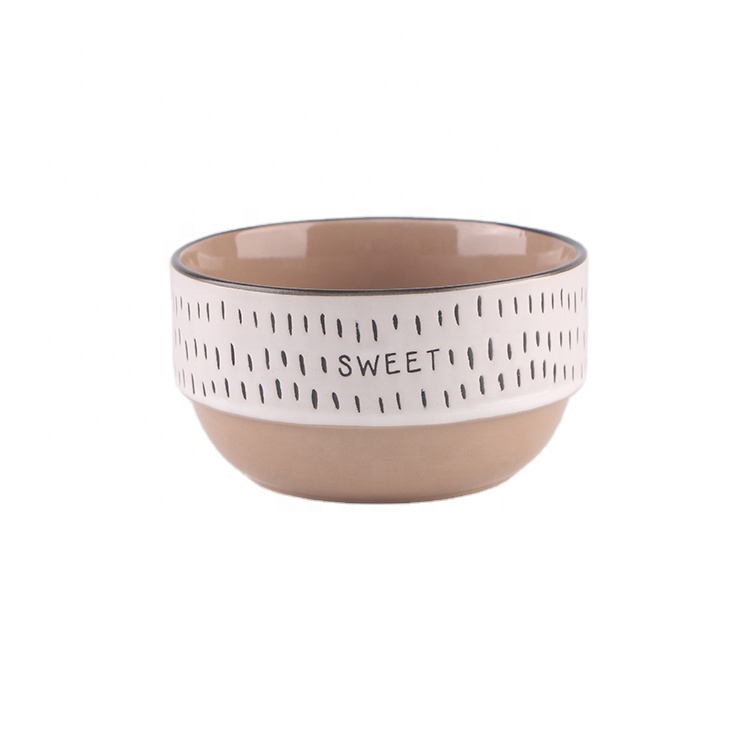 Wholesale cheap white 5.5 inch silk screen printing logo with gold rim Stackable ceramic soup bowl ramen bowl ceramic