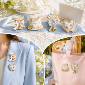 Badges de revers personnalisés en émail pour célébration de mariage, bouquet de gâteaux de douche nuptiale et champagne - Product Image 2